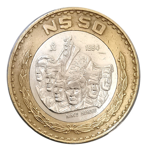 Moneda 50 Nuevos Pesos Niños Héroes Bimetálica 1994