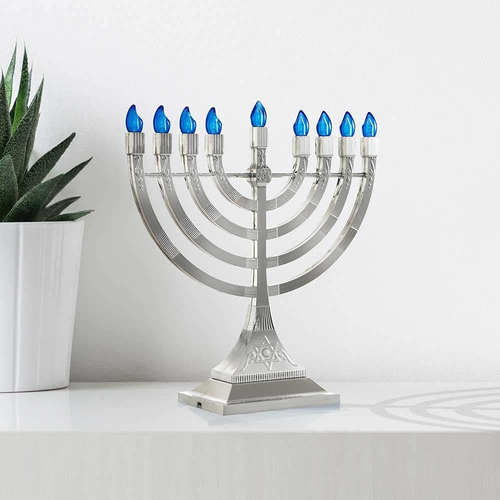 Electronic Chanukah Menorah With Flame Shaped Led Bulbs -...