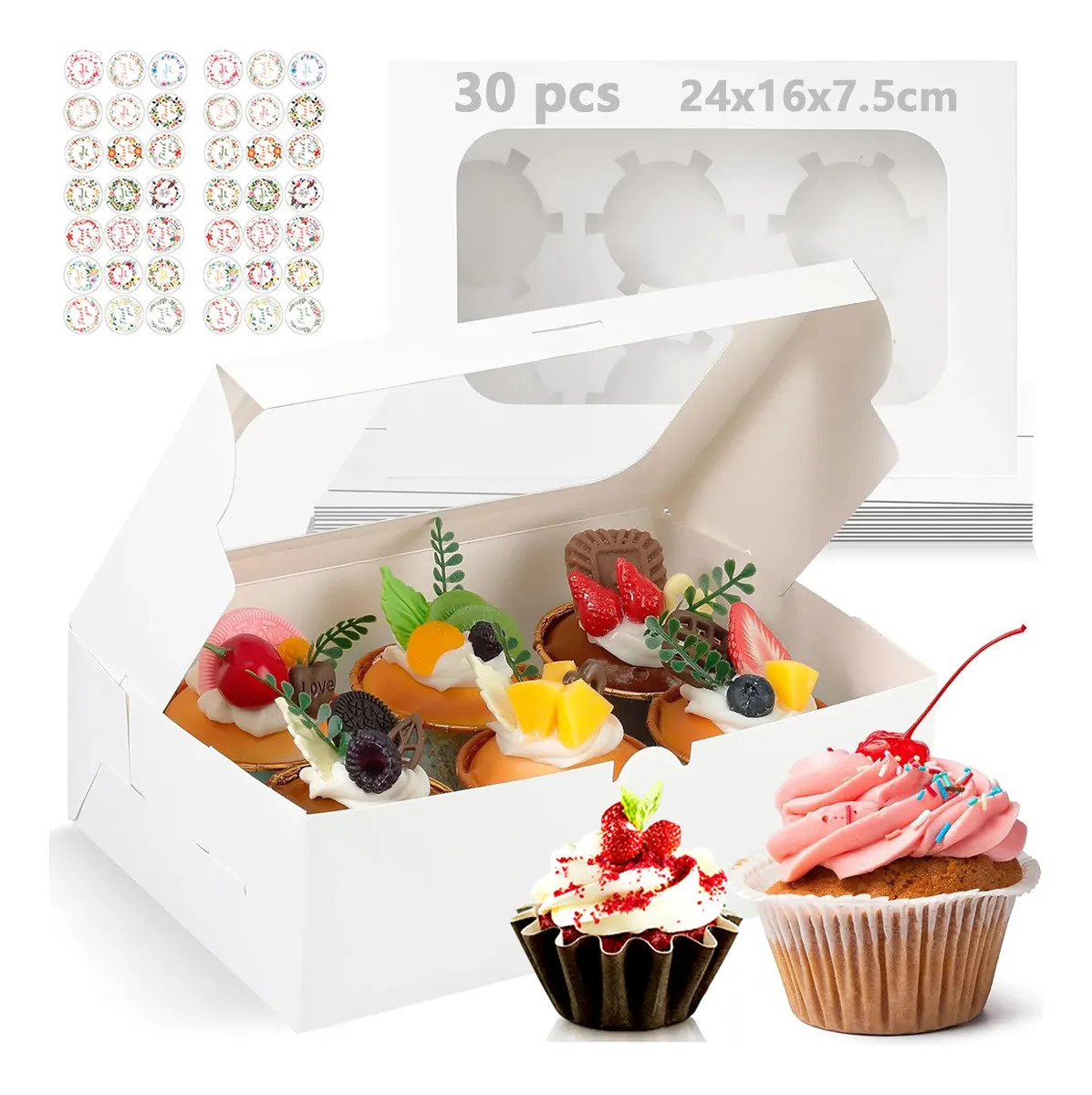30 Cajas Para Cupcakes Con Ventana Transparente Para 6 Cupcakes, Cajas Desechables De Cartón Grado Alimenticio Resistentes, Ideales Para Muffins Donas Galletas Postres Bodas Fiesta