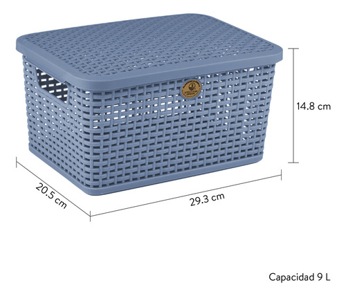 Set De 1 Cesto Y 2 Cajas Con Tapa Estilo Ratán Para Organiza Color Azul Turquia Rattan