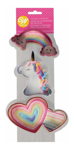 3 Cortadores De Galletas Unicornio,arcoíris, Corazón Wilton