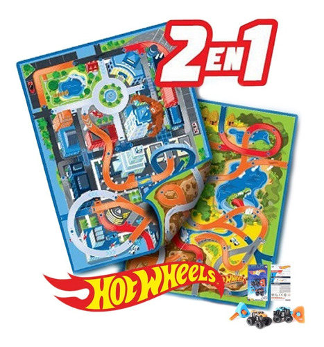 Hotwheels Alfombra Pista Reversible Hot Whells 2 Autitos