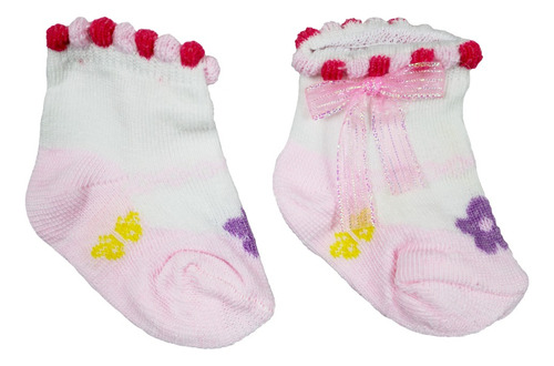 Waa Calceta Tin Para Bebes Estampados Con Moño Colores 12pzs