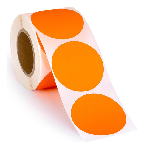 Rollo De Etiquetas Adhesivas En Punto, Naranja Neón, 300 Uds