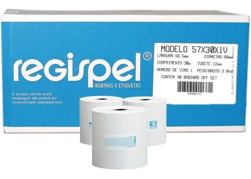 comprar Bobina Para Calculadora Regispel 57x30 Com 30 Unidades Cor Branco