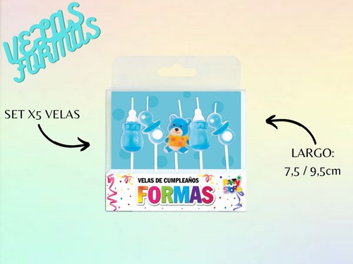Party Store- Velas Formas Set 1er Añito X5 Varon Cumpleaños