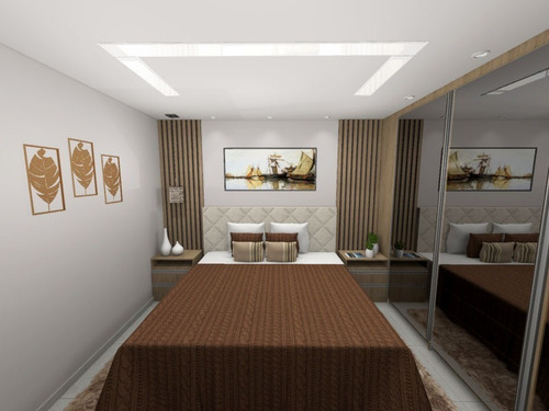 Projeto 3d Quarto E Cozinha Com Sala Integrada