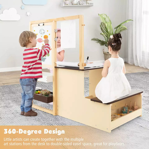 Juego De Banco Mesa Para Pintar Ajustable Niños Café