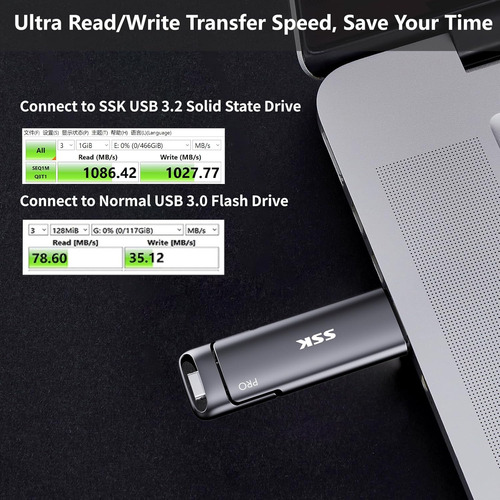 Memoria Usb C Ssk De 1 Tb De Hasta 1000 Mb/s, Flash Usb C Rá