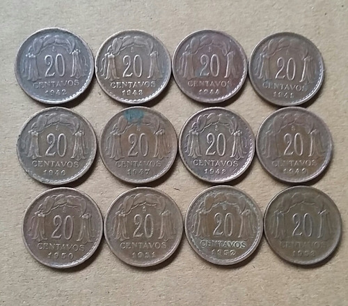 Serie Monedas De 20 Centavos 1942 A 1953