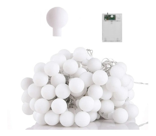 Imagen 1 de 8 de Luces Decorativas Bolita Blanca 5mts 50 Led A Pila Navidad-*