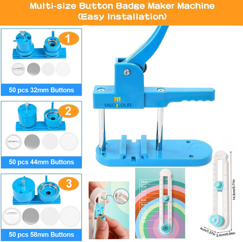 3 Kit De Máquina Botones Kit de 3 fotobots publicitarios 32/44/58 mm/150 unidades en Mecolour Cor Azul