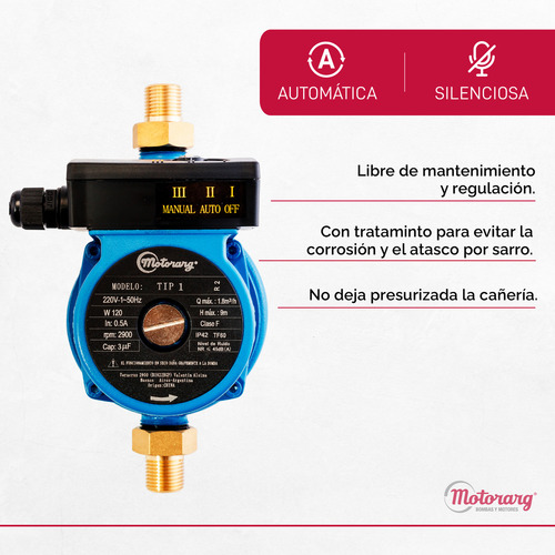 Bomba Presurizadora Motorarg Tip1 9 M 1800 Litros Hora 120w