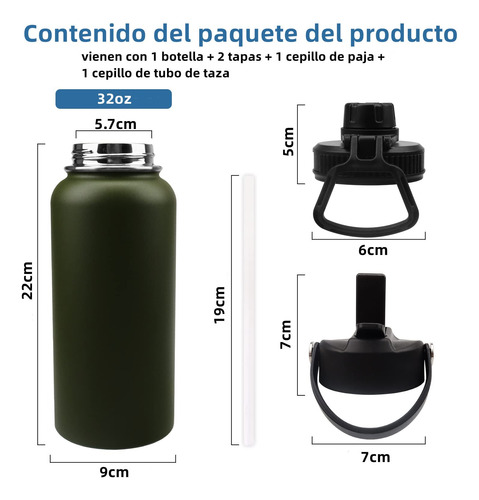 Termo De Acero Inoxidable 32 Oz, Botella De Agua Deportiva