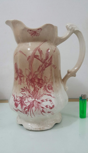 Antiguo Jarrón Jarra Aguamanil Floral Mariposa Bélgica 20' (Usado)