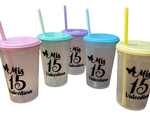 100 Vaso Con Glitter 500cc C/sorbete Souvenirs Personalizado