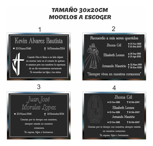 Placa Aluminio Grabada Urna Funeraria Cripta Trofeo 25x20cm Negro/marco Plateado
