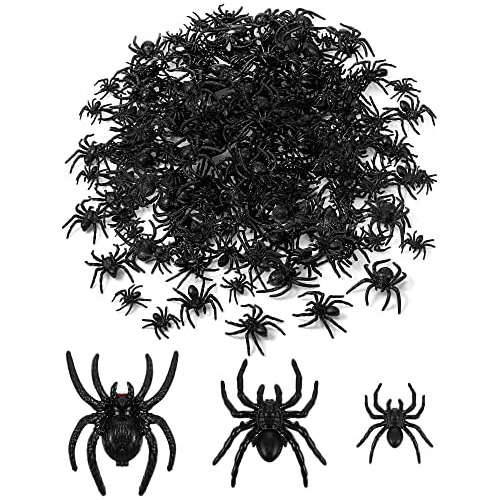 3 Size Halloween Black Plastic Spiders Realistic Toys F...