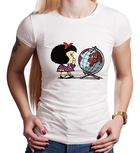 Remera Mafalda Globo Mundo Modal Premium Hombre Mujer Niños