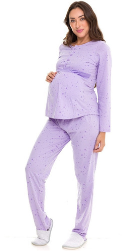 Pijama Longo Feminino Maternidade Amamentação Evanilda 0019