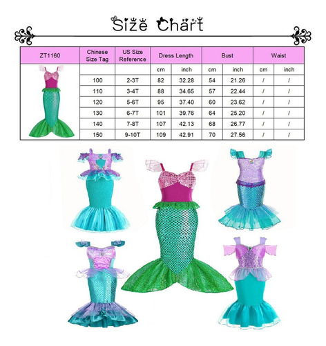 A Disfraz Sirenita Para Niñas Vestido Princesa Ariel Fiesta