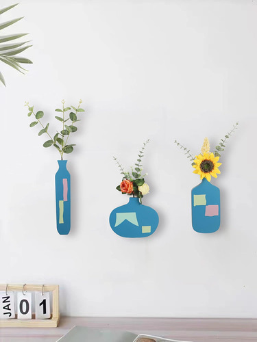 3 Piezas De Decoración De Pared De Flores, Jarrón Minimalist