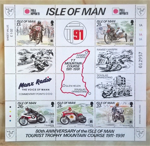 Isla De Man Motos, Bloque Mi. 15 Carrera 1991 Mint L10711