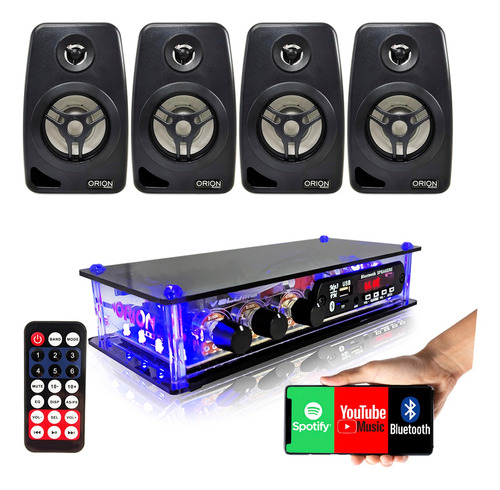 Kit Som Ambiente Amplificador Bluetooth + Caixas Acusticas