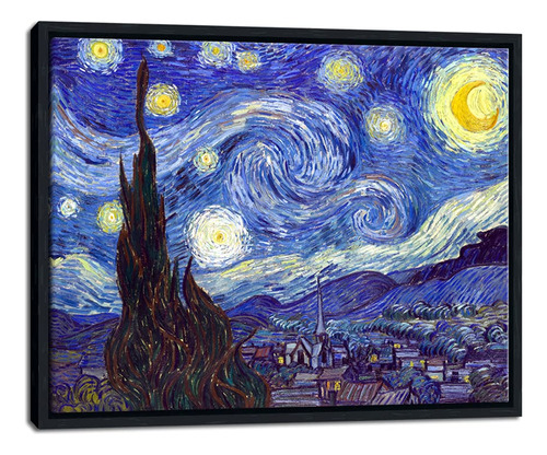 Wieco Art Lienzo Enmarcado De Noche Estrellada Por Vincent V