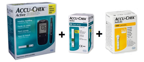 Glucómetro Accucheck Active + 50 Tiras + 100 Lancetas.
