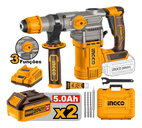 Martelete Combinado Ingco 28mm 4,5j Sds-plus 2 Bateria 5.0ah