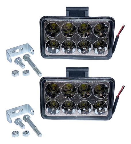 Kit Farol De Milha Retangular 8 Super Led 48w 12/24v Bi Volt