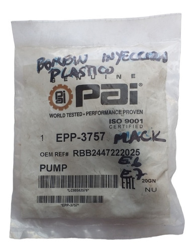 Bombin De Inyeccion Mack E-7 / E-6  De Plastico 