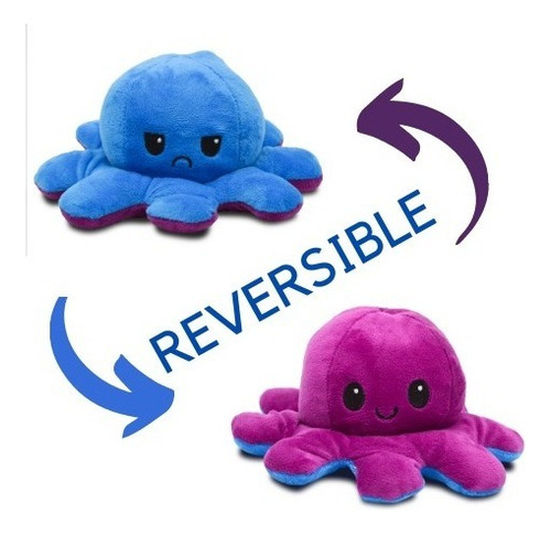 Pulpo Pulpito Reversible Feliz Enojado Colores Color Rosa/Azul Fuerte