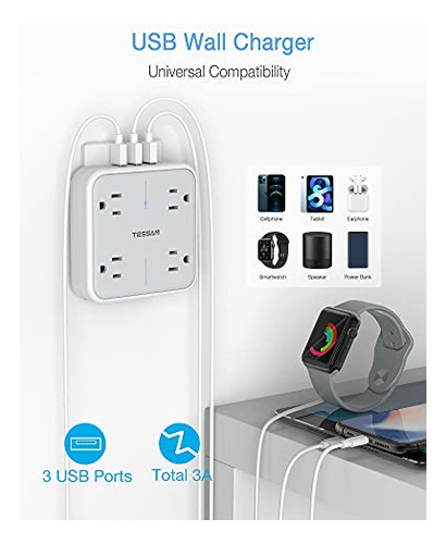 Extensor De Enchufe Múltiple Usb Tessan Surge