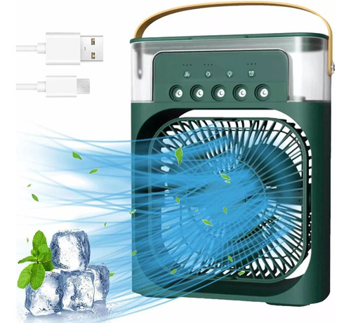 Climatizador Portátil Mini Ventilador De Aire Acondicionado Humidificador 4 En 1 Mini Aire Acondicionado Ventilador De Escritorio Portátil Marca Dosyu Color Verde