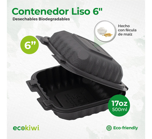 Contenedor 6 X 6 Fécula De Maíz Biodegradable 300 Pzs,