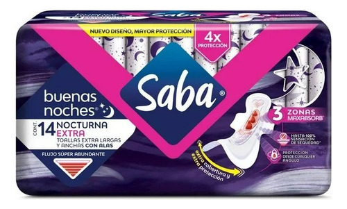 Toallas Femeninas Saba Buenas Noches Extra Nocturna Ancha Co