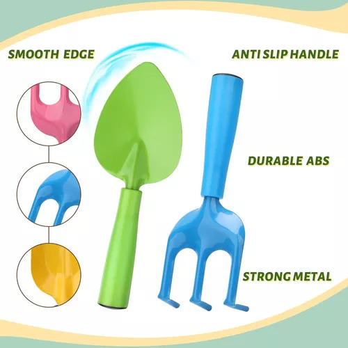 Set Herramientas Jardineria Kit Niños Pala Rastrillo Colores