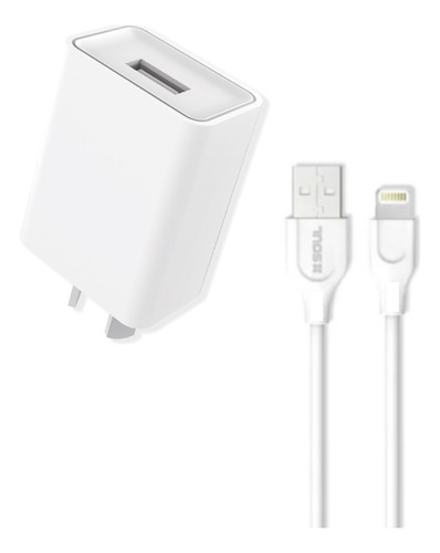 Cargador De Pared Cabezal + Cable Para iPhone 2.1 Amperes Color Blanco