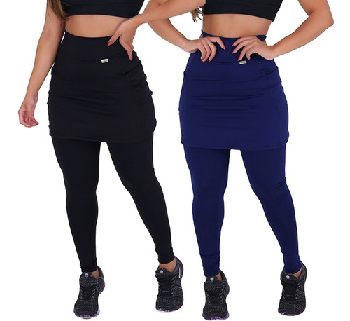 Kit 2 Leggings Térmicas Saia Suplex Tapa Bumbum Com Bolso