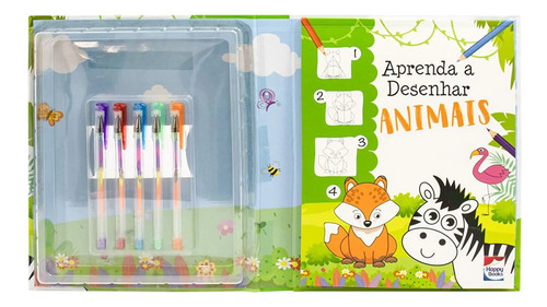 Animais Aprenda A Desenhar Animais + 5 Canetas Coloridas | Happy Books