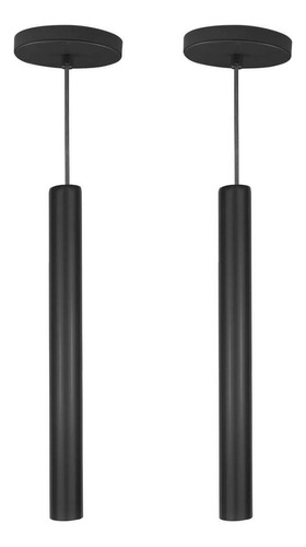 Kit 2 Pendente Tubo Palito Moderno 45cm - Preto 