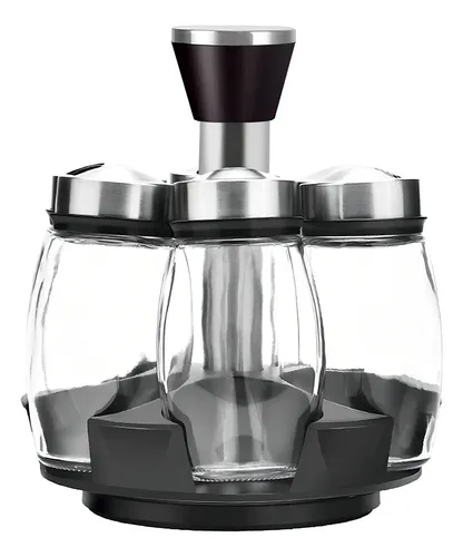 Especiero Giratorio 6 Frascos Vidrio Con Tapa Inox 120ml C/u