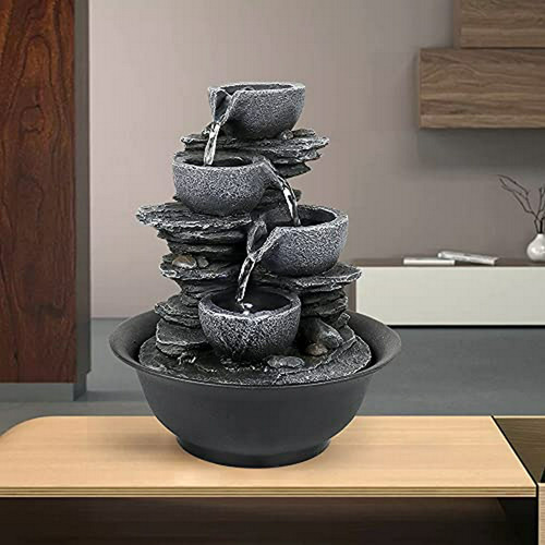 Fuente De Mesa Cascada Con Luces Led - 4 Bowls, Agua Que Flu