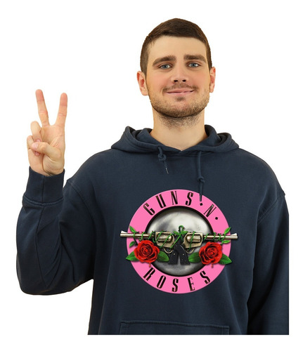 Hoodie Buzo Guns And Roses Logo Rosado Concierto Bandas