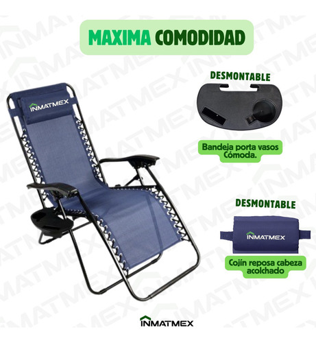 Camastro Playa Jardin Sillas Gravedad Cero Set 2 Pz Color Azul