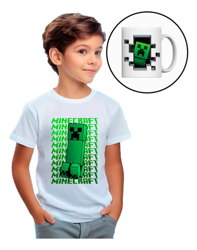 Remera Minecraft Creeper Y Taza