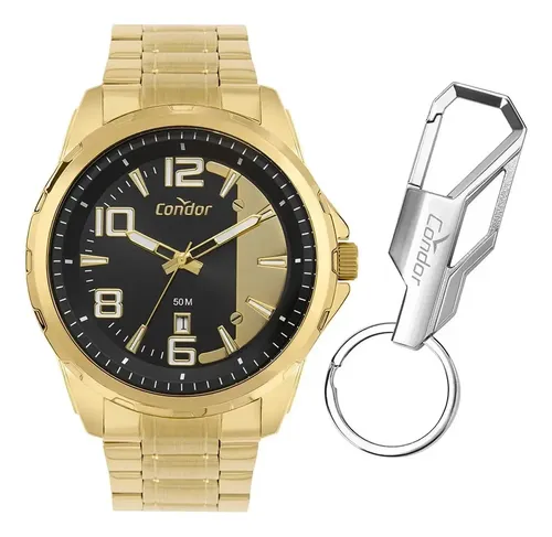 Kit Relógio Masculino Condor Speed Dourado Co2115MXG/K4P Fundo Preto + Chaveiro