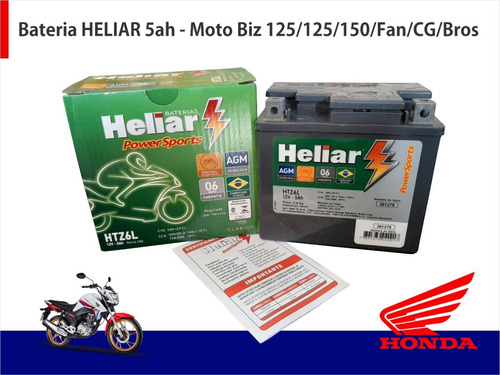 Imagem 4 de 4 de Bateria Moto Heliar Htz6 Honda Cg150/ 160 Titan Todas